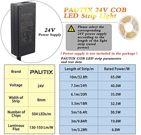 PAUTIX COB LED Лента Светла 32.8 ft/10m Топло Бело 2700k 504LEDs/m, 9600lm Флексибилни CRI90+ LED Лента Супер Светла, DC24V