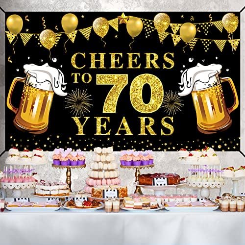 Голем Поздрав до 70 Години Банер Партија Материјали, Црно Злато Среќен 70-ти Роденден Позадина Украси, 70-годишнината Позадина Постер