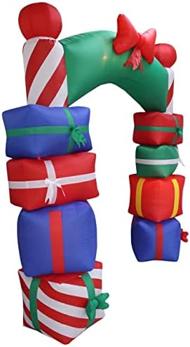 Два божиќни украси за украси, вклучуваат 8 стапала високи надуени надуени шарени кутии за подароци, црвен лак, и 6 нозе високи надуени елка со бонбони од орнаменти од