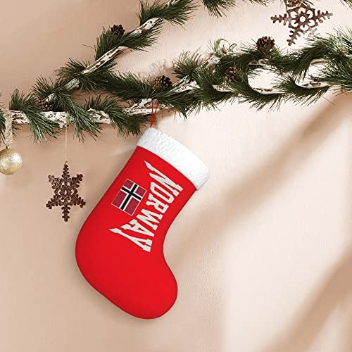 QG ZZX Божиќни чорапи со бела супер мека плишана манжетна норвешко знаме Божиќни чорапи Божиќни украси порибување