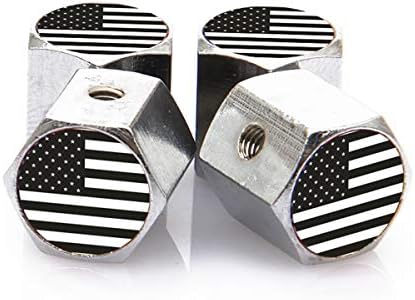 Idoood Универзален вентил за автомобили Вентила на матични капаци 4 парчиња + Алатки за анти -кражба 1 парчиња - Знаме на САД - Капчиња