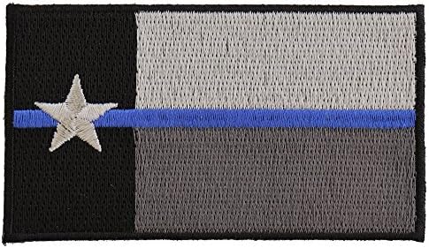 Тенка сина линија Тексас Стејско знаме - 3,5x2 инчи. Везено железо на лепенка