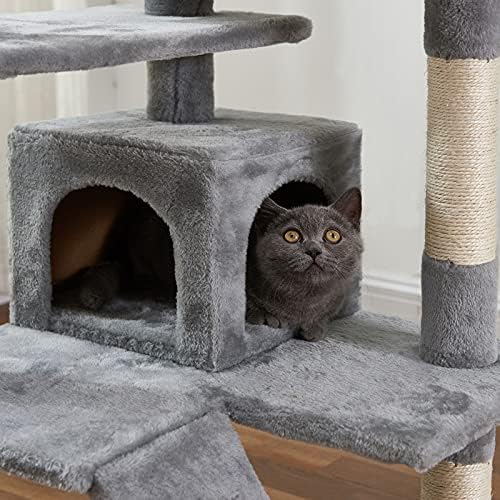 Мачка кула, 52,76 инчи мачко дрво со табла за гребење на сисал, куќа за мачки дрвја со поставена платформа, 2 луксузни кондоми,