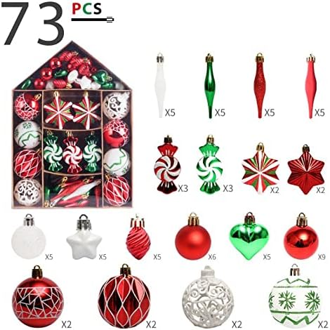 Божиќни украси за топка -73pcs ShatterProof Christmas Ornaments Set, повеќе украси за стилови за новогодишни елки, координирани