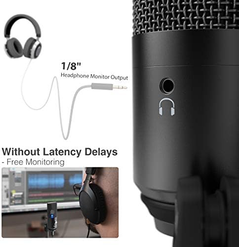 Студио Мик и Лавалиер микрофон, Pifine Podcast MIC USB со мониторинг на слушалките 3,5 mm приклучок, микрофон на лаптоп за компјутер, Mac/Windows,