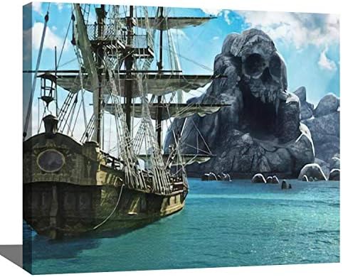 Дигитална акрилна сликарска слика на Зеббла, сет за пребарување на череп остров Пират или трговски едриличарски брод закотвен во близина на
