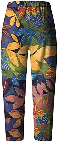 Панталони за наставници во чест за жени трендовски канцелариски жени панталони широки панталони за нозе постелнина лабава памук печатена
