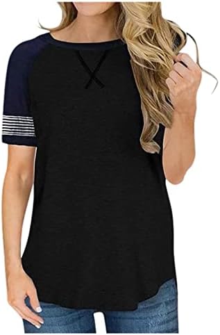 Женски врвови облечени обични летни кошули 2023 Краток ракав екипа на екипаж, памучни маички, лабава маичка маица блуза