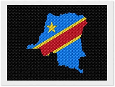 Конго знаме мапа со дијамантски комплети за сликање 5d DIY целосна вежба Rhinestone Arts Wallиден декор за возрасни 8 x12