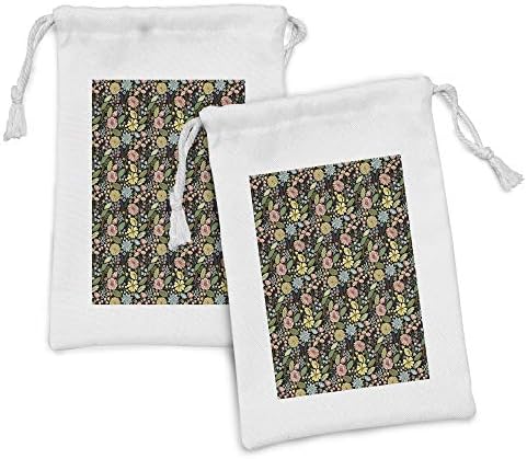 Амбесон Ботаничка Ткаенина Торбичка Сет од 2, Гроздобер Дизајн Лето Цвета Ливчиња Пупки Пролет Ливада, Мала Торба За Тоалети Маски