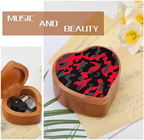 Црвена камуфлажа пошумените музички кутии гроздобер врежана срцева музичка кутија подарок за роденден на Божиќ за в Valentубените