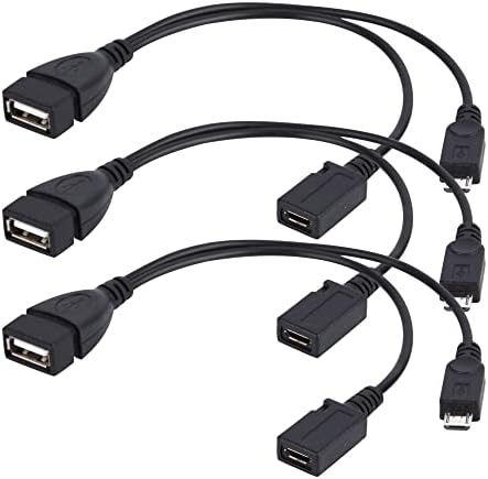 Lansensu 3pack OTG кабел за ТВ стап со кабел за напојување USB тип А женски до микро USB машки и женски, исто така, компатибилен со