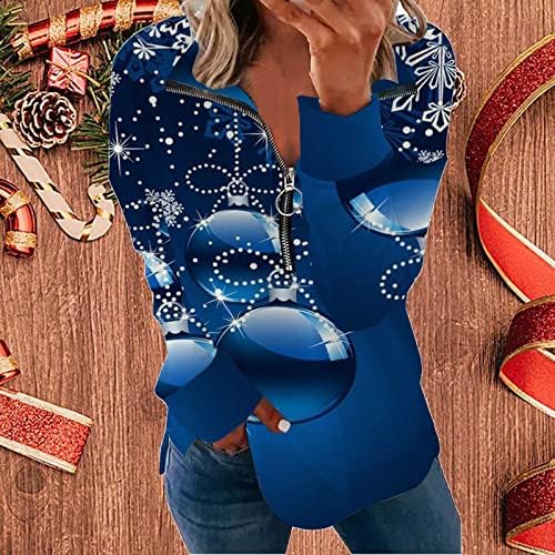 Божиќни маици на Nokmopo за жени обични модни лапи Божиќ печатено патент џемпер на половината на половината со долги ракави врвови на