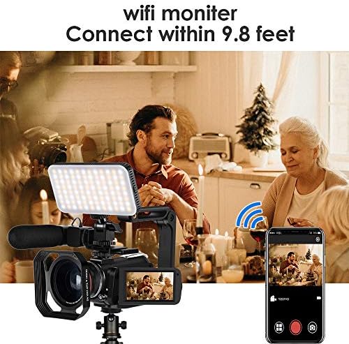 Видео камера со камера со 4K 4K AC3 1080P 60FPS Vlog Camera IR Night Vision WiFi Camcorder со микрофон, леќи со широк агол, LED видео светло,