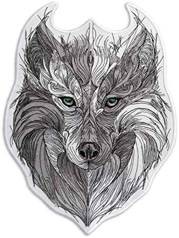 Племенски волк со зелени очи везено лепенка железо на