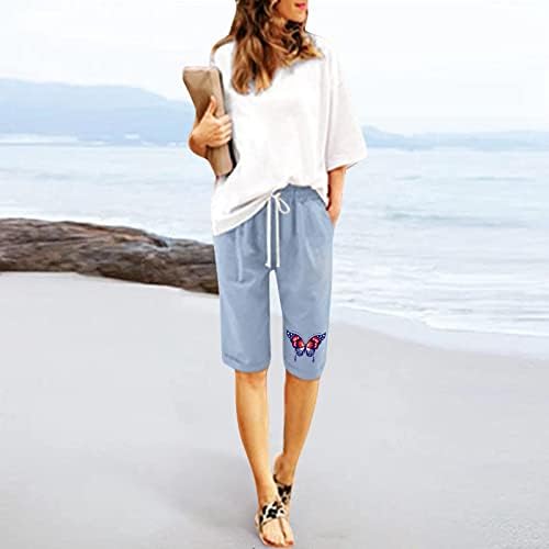 Бермуда шорцеви за жени случајни летни колени должина на коленото со висока половината со џерси со џебови со џебови, баги салон удобни