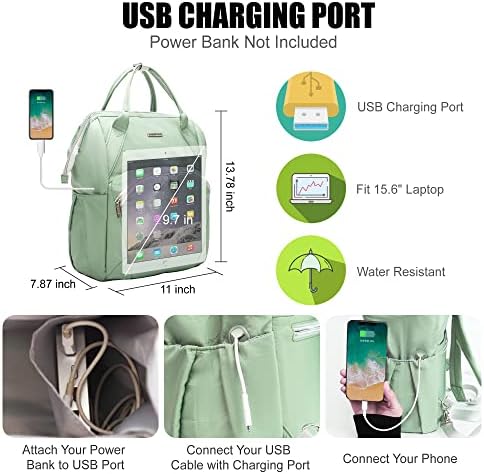 Changevan Обичен ранец за жени, лаптоп торба со лаптоп од 15 инчи со порта за полнење со USB