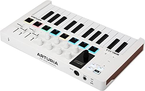 Артурија Minilab 3 Хибриден MIDI тастатура за контролор на тастатура со луксузен педал за одржување, Arturia USB кабел и течна аудио