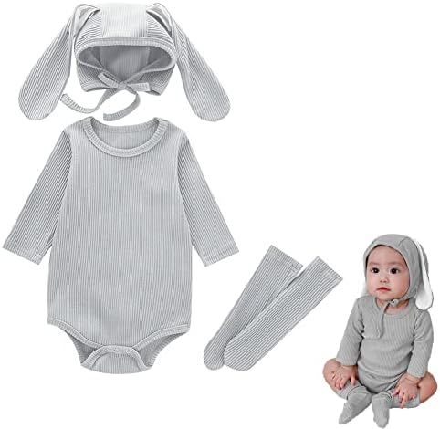 Xifamniy бебе Велигденска зајаче облека ромпер каросерија со 3Д зајак уво капа за новороденче за новороденчиња