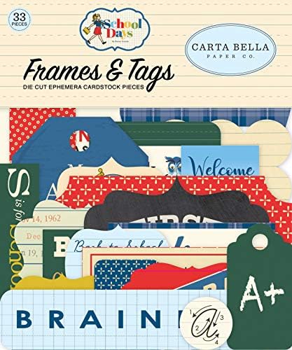Carta Bella Paper Company Days Frames & Tags Ephemera, САД: една големина, морнарица, црвена, жолта, зелена боја