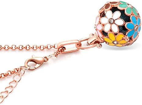 Cooljewelry есенцијално масло дифузер ѓердан цвеќиња ароматерапија приврзок за заклучување со 6 камења од лава за жени девојки