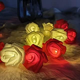 Батерии NextNest Fairy Battery управувани црвени и розови и бели реални чувства од роза, светло, мулти-бои низа светла 20 LED цветаат