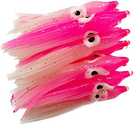 30 парчиња 1,97 ”сјајни здолништа на октопод меки пластични тролани мамки со лигњи риболов риболов мамка мамка 3 боја: жолта/зелена/розова