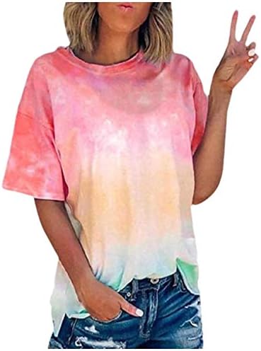 Fилки женски кратки ракави со тркалезни маици со тркала од вратот шарени врвови за печатење во боја
