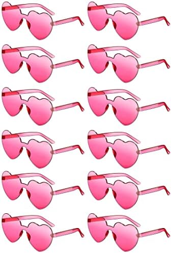 Пибупибу 12 Спакувајте Очила За Сонце Во Облик На Срце За Жени Шарени Очила За Сонце Без Обрач Транспарентни Фаворити За Моминска