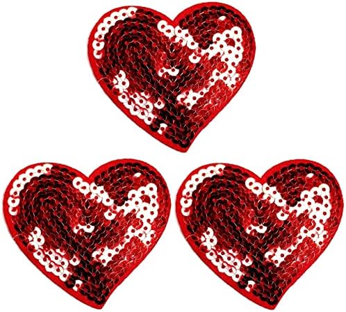 Кленплус 3 парчиња. Црвени Светки Срце Љубов Денот На Вљубените Печ Везена Значка Железо На Шие На Амблем За Јакни Фармерки Панталони