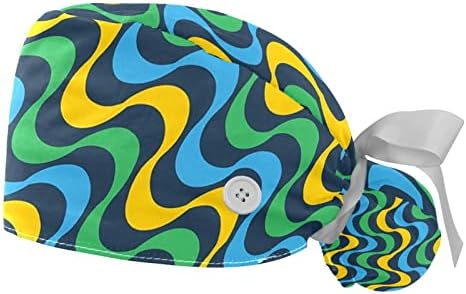 2 парчиња работно капаче со копче лента вратоврска Апстрактна геометриска бран Капчиња за торбички од коњчиња за жени