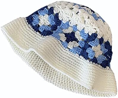 Womenените плетени капачиња од гравчиња бохо плетење капи со рачно изработени клочери капчиња за риболов шапка лента со цветни табли