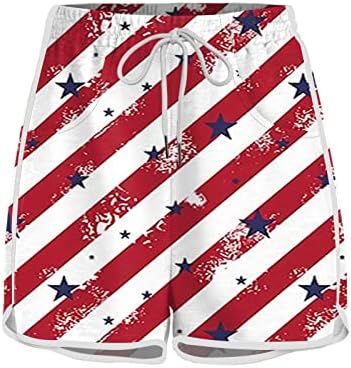 4 -ти јули трчање атлетски шорцеви за жени летни обични шорцеви со џебови со џебови шорцеви на плажа на американско знаме