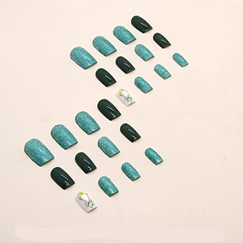 Дидуикалор 24 Парчиња Пролет Притиснете На Ноктите Кратки Зелени Лажни Нокти Квадратни Вештачки Нокти За Жени Стап На Ноктите Со
