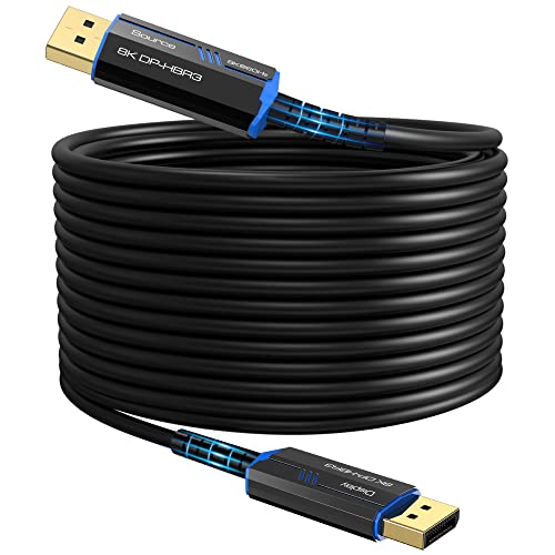 8K долг кабел за оптички влакна DP 100feet/30m, 8K@60Hz, 4K@144Hz, 32.4Gbps DisplayPort 1.4 кабел, златен обложен конектор, тенок и