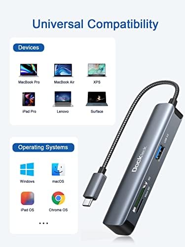 USB C Hub 4k HDMI Адаптер, Dockteck 5 во 1 Multiport ТИП C ЦЕНТАР Thunderbolt 3 Dongle Адаптер Со HDMI, 2 USB 3.0 Пристаништа, Sd Tf Картичка