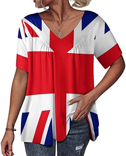 Бајкутуан Британско Знаме Женска Маица Со Кратки Ракави Лабава Фит Графички Маици Против Вратот Блуза Обични Врвови