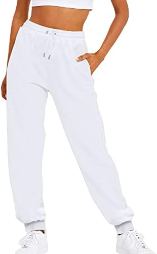 Пони панталони за жени опуштени вклопени еластични џогери на половината со џебови со џебови, панталони за дното на дното на патеката
