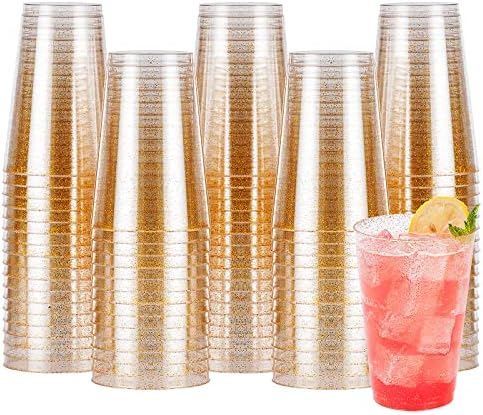 100 ПАРЧИЊА 14оз Сјајни Пластични Чаши За Забава, Златни Пластични Чаши За Еднократна Употреба, Пластични Чаши За Коктели За Свадба Денот На