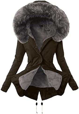 Топло зимско топло зимско топло палто со отстранлив крзно од крзно од крзно од крзно, палто за надворешна облека