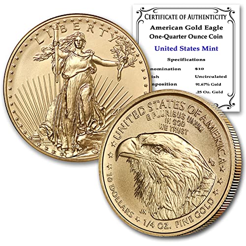 2022 Без Нане Марка 1/4 мл Американска Златна Орелска Монета Брилијантна Нециркулирана Со Потврда За Автентичност Од Нане Државно