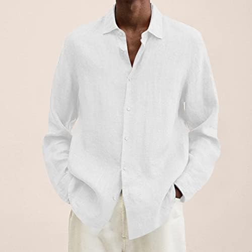 Постелнина летна летна памучна постелнина цврста обична плус големина опуштена вклопена кошула маица ширење јака со долги ракави кошула