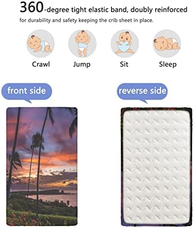 Хавајско изгрејсонце тематски опремени мини чаршафи, преносни мини креветчиња за креветчиња меки и кревети за кревети за постелнина