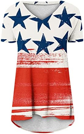 Денот на независноста сликарство цветни тенок туничен маички женски краток ракав за бренд бренд бренд маици маици дами 0Q