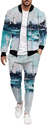 Пингвин смокидо јакна Менс зимска обична улица ткаени јакна јакна панталони масло за сликање геометриски сет на две парчиња