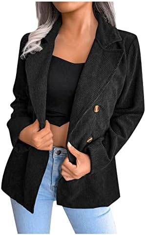 Туника Блејзер за жени наметка есен модерен долг ракав v врат удобна јакна со џебови одговара на цврстиот кордур цврсто