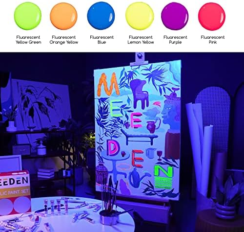 Флуоресцентен акрилен сет на флуоресцентни акрилни бои, 6 живописни бои, богати пигменти, нетоксични уметнички бои со висок проток за уметници,