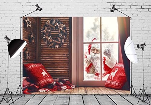 Beleco 10x8ft ткаенина Дедо Мраз заднини Божиќни прозорец Снежна сцена гроздобер соба за внатрешни работи Божиќ везди starsвезди Божиќна тематска