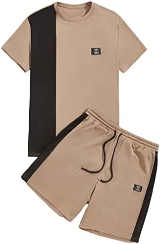 Горглитер за мажи со две парчиња облека во боја на кратки ракави за кратки ракави и шорцеви за половината за влечење