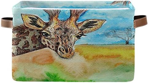Ауксва Африканска Жирафа Кошница За Складирање Акварел Коцка За Складирање Играчки Корпа За Облека Склоплива Со Рачки Кошница За Складирање